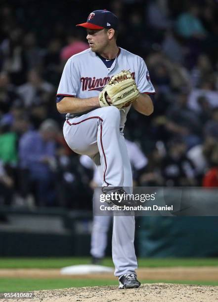 Zach Duke of the Minnesota Twins pitches against the Chicago White Sox at Guaranteed Rate Field on May 4, 2018 in Chicago, Illinois. The Twins...