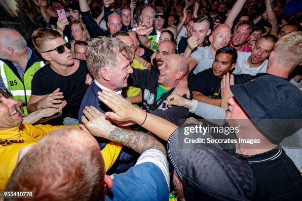 Coach Alfons Groenendijk of ADO Den Haag arrives at the stadium after the victory and qualification for the play offs during the Dutch Eredivisie...