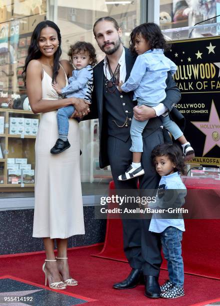 Actress Zoe Saldana, Marco Perego, Bowie Ezio Perego-Saldana, Cy Aridio Perego-Saldana and Zen Perego-Saldana attend the ceremony honoring Zoe...