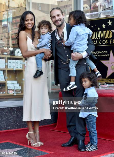 Actress Zoe Saldana, Marco Perego, Bowie Ezio Perego-Saldana, Cy Aridio Perego-Saldana and Zen Perego-Saldana attend the ceremony honoring Zoe...