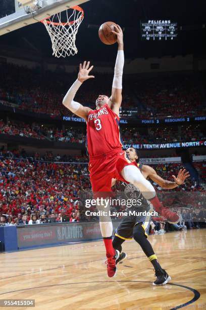 Nikola Mirotic of the New Orleans Pelicans shoots the ball against the Golden State Warriors during Game Four of the Western Conference Semifinals of...