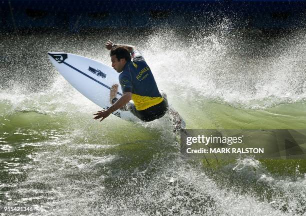 Jeremy Flores of France surfs off the lip during the qualifiers for the final of the World Surf League Founders' Cup of Surfing, at the Kelly Slater...