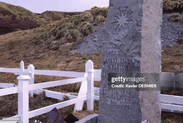 Tombe de l'explorateur Ernest Shackleton à Grytviken, Géorgie du Sud.