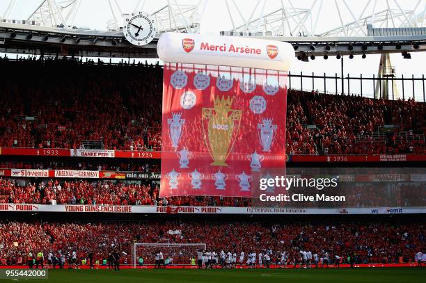 The Emirates Stadium bids farewell to Arsene Wenger after 22 years at the helm during the Premier League match between Arsenal and Burnley at...