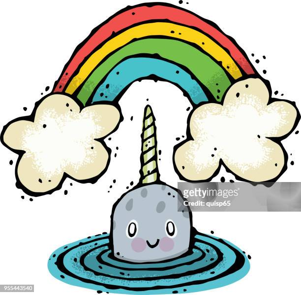 narwhal with rainbow - narwhal stock illustrations