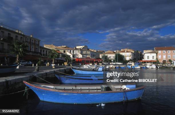 Bateaux dans le port de Mèze, sur l'étang de Thau, dans l'Hérault, France.