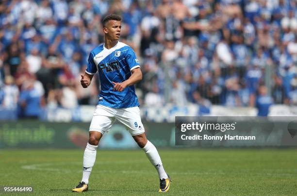 Marcel Costly of 1. FC Magdeburg during the 3. Liga match between 1. FC Magdeburg and Chemnitzer FC at MDCC-Arena on May 5, 2018 in Magdeburg,...