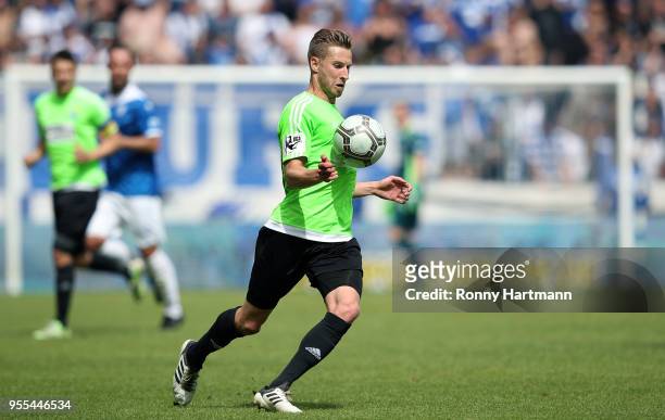 Marcus Mlynikowski of Chemnitzer FC controls the ball during the 3. Liga match between 1. FC Magdeburg and Chemnitzer FC at MDCC-Arena on May 5, 2018...
