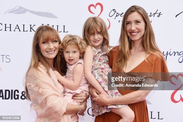 Actress Jane Seymour, Luna Simon, Willa Simon and Katherine Flynn attend The Open Hearts Foundation's 2018 Young Hearts Spring Event honoring...