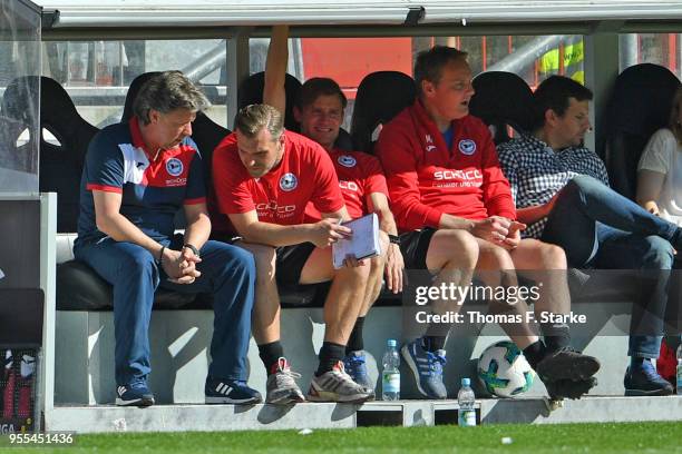 Head coach Jeff Saibene, assistant coaches Carsten Rump and Sebastian Hille, goalkeeper coach Marco Kostmann and manager Samir Arabi look on during...