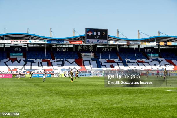Kingside of Willem II stadium is empty due to a penalty of the KNVB for supporters throwing fireworks during the Dutch Eredivisie match between...