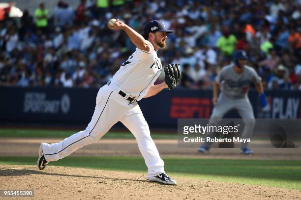 Kirby Yates of the San Diego Padres pitches during the game against the Los Angeles Dodgers at Estadio de Béisbol Monterrey on Sunday, May 6, 2018 in...