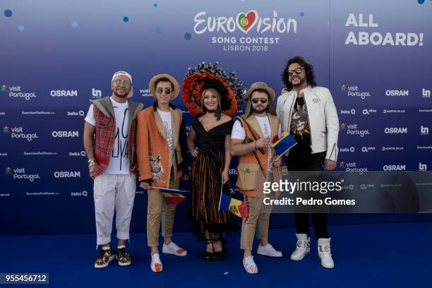 DoReDos of Moldova attend the red carpet before the Eurovision private party on May 6, 2018 in Lisbon, Portugal.