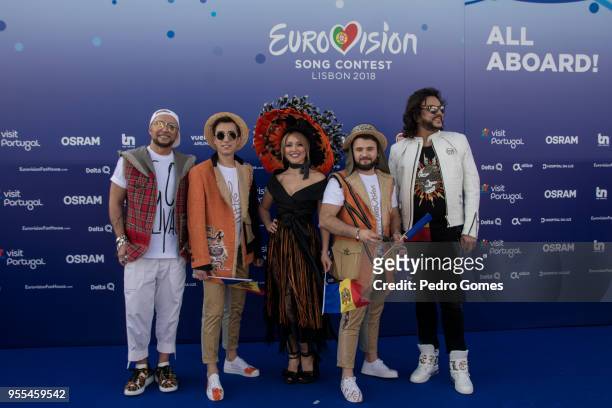 DoReDos of Moldova attend the red carpet before the Eurovision private party on May 6, 2018 in Lisbon, Portugal.