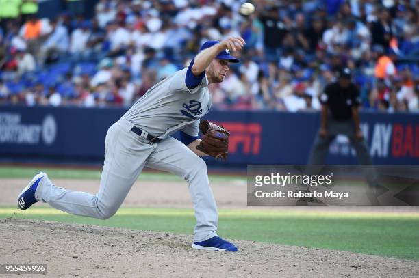 Brock Stewart of the Los Angeles Dodgers pitches during the game against the San Diego Padres at Estadio de Béisbol Monterrey on Sunday, May 6, 2018...