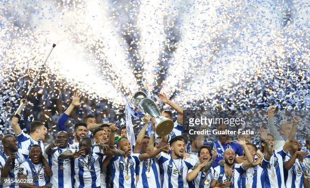 Porto players celebrate with trophy after winning the Portuguese Primeira Liga at the end of the Primeira Liga match between FC Porto and CD Feirense...