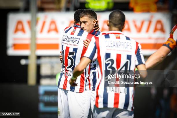 Kostas Tsimikas of Willem II celebrates 1-0 with Giliano Wijnaldum of Willem II during the Dutch Eredivisie match between Willem II v Vitesse at the...