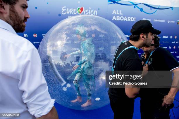 Performers take positions for the red carpet event before the Eurovision private party on May 6, 2018 in Lisbon, Portugal.