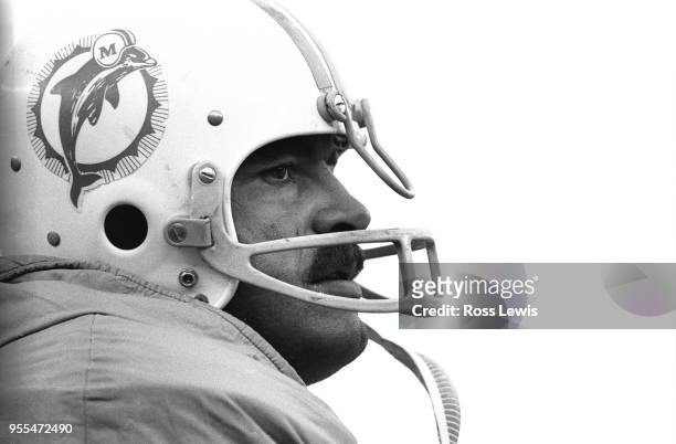 Close-Up profile of Larry Csonka, fullback, of the Miami Dolphins during the NFL football game between the New York Jets and Miami Dolphins at Shea...