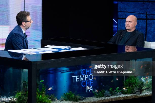 Fabio Fazio and Luca Zingaretti attends 'Che Tempo Che Fa' tv show on May 6, 2018 in Milan, Italy.