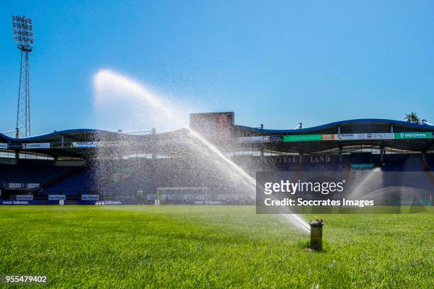 Spraying the grass with water during the Dutch Eredivisie match between Willem II v Vitesse at the Koning Willem II Stadium on May 6, 2018 in Tilburg...