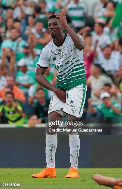 Djaniny Tavares of Santos gestures during the quarter finals second leg match between Santos Laguna and Tigres UANL as part of the Torneo Clausura...