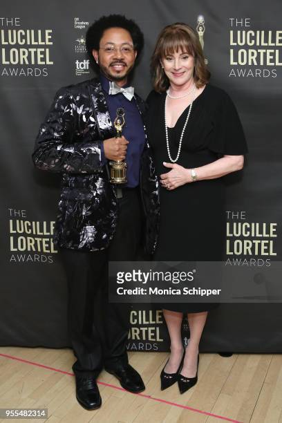 Alan C. Edwards and Patricia Richardson pose backstage at the 33rd Annual Lucille Lortel Awards on May 6, 2018 in New York City.