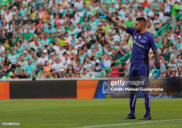 Jonathan Orozco celebrates of Santos during the quarter finals second leg match between Santos Laguna and Tigres UANL as part of the Torneo Clausura...