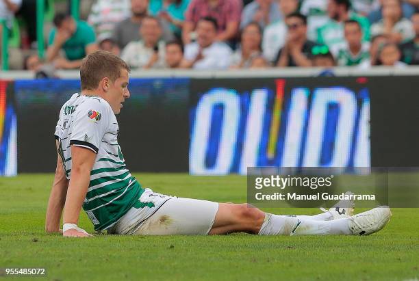Julio Furch of Santos reacts during the quarter finals second leg match between Santos Laguna and Tigres UANL as part of the Torneo Clausura 2018...