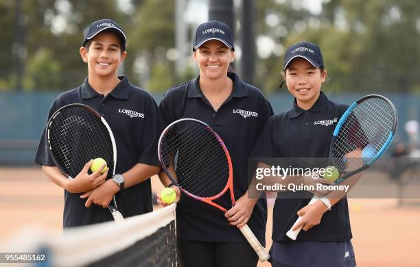 Zachary Viiala, Casey Dellacqua and Hana Sonton of Australia posed during the Australian Launch of the Longines Future Tennis Aces Tournament at...