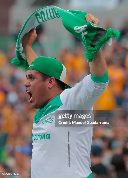 Fan of Santos cheers their team during the quarter finals second leg match between Santos Laguna and Tigres UANL as part of the Torneo Clausura 2018...