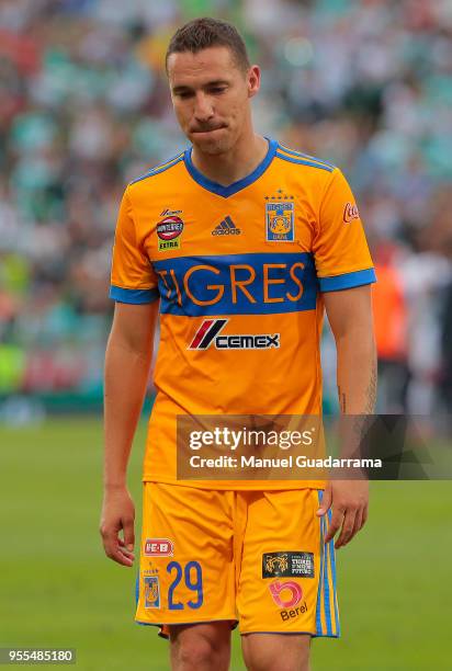 Jesus Dueñas of santos gestures after the quarter finals second leg match between Santos Laguna and Tigres UANL as part of the Torneo Clausura 2018...