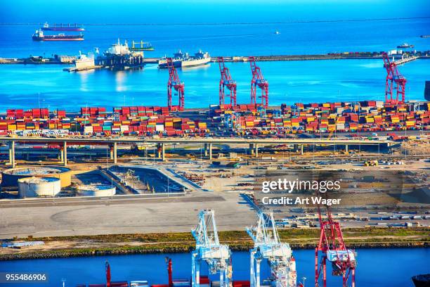 aérea del puerto de los ángeles - port of los angeles fotografías e imágenes de stock