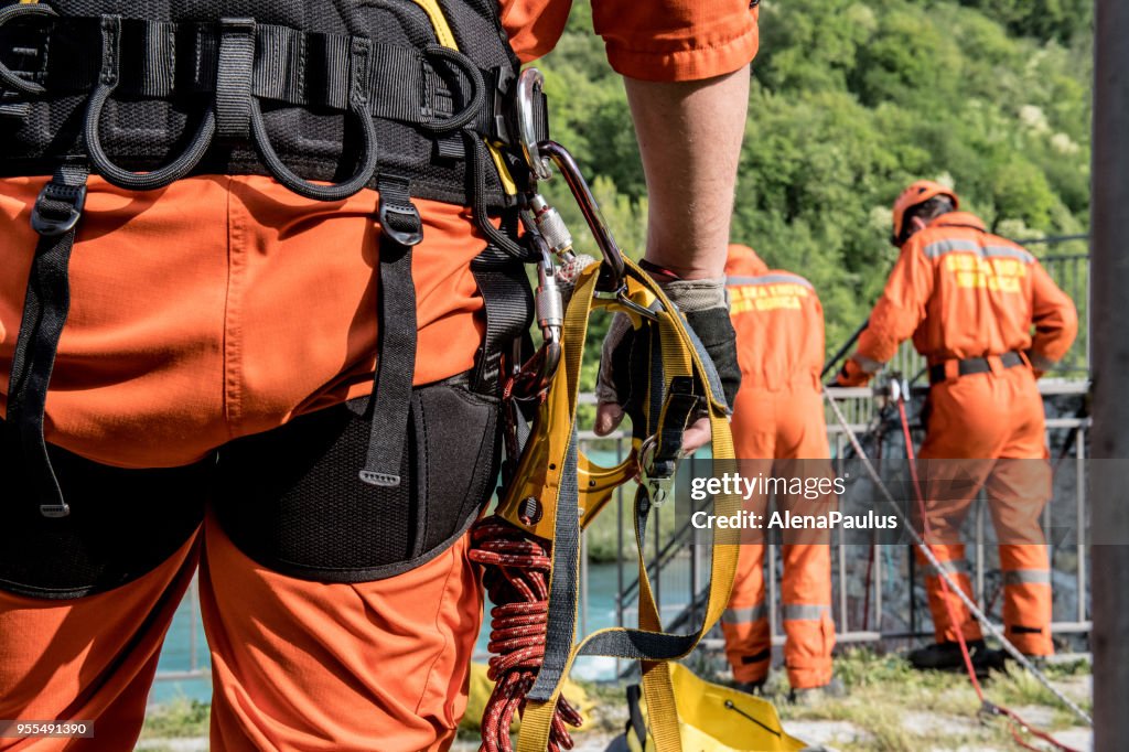 Firefighters in a rescue operation