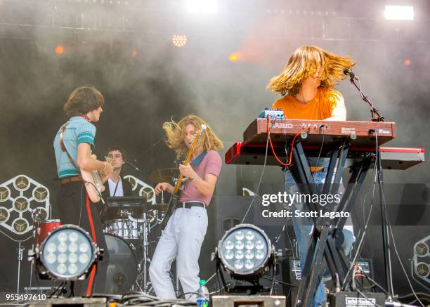 Band members of the band Parcels perform during Day 3 at Shaky Knees Festival at Atlanta Central Park on May 6, 2018 in Atlanta, Georgia.