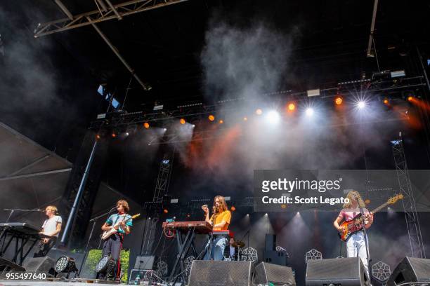 Band members of the band Parcels perform during Day 3 at Shaky Knees Festival at Atlanta Central Park on May 6, 2018 in Atlanta, Georgia.