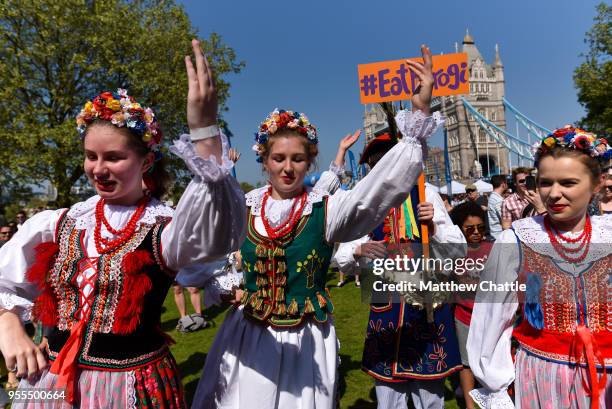 The Days of Poland Festival 2018 to promote Polish culture in Great Britain is held at Potters Fields Park near Tower Bridge on May 06, 2018 in...