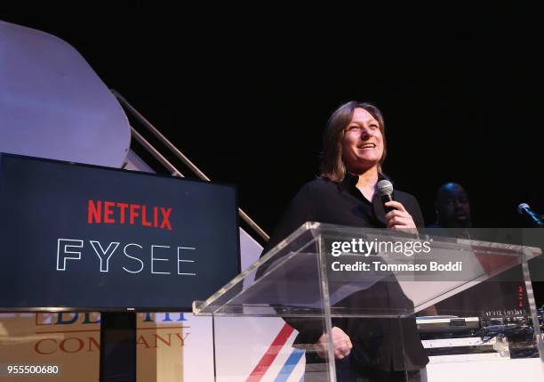 Content Acquisition / Original Series for ?Netflix Cindy Holland speaks onstage during the Netflix FYSEE Kick-Off Event at Netflix FYSEE At Raleigh...