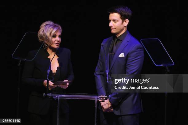 Orfeh and Andy Karl speak onstage during the 33rd Annual Lucille Lortel Awards on May 6, 2018 in New York City.|