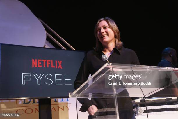 Content Acquisition / Original Series for ?Netflix Cindy Holland speaks onstage during the Netflix FYSEE Kick-Off Event at Netflix FYSEE At Raleigh...