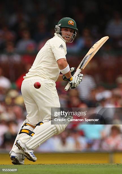 Phillip Hughes of Australia bats during day one of the Second Test match between Australia and Pakistan at Sydney Cricket Ground on January 3, 2010...