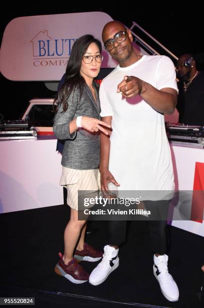 Of Original Documentary and Comedy Lisa Nishimura and Dave Chappelle attend the Netflix FYSee Kick Off Party at Raleigh Studios on May 6, 2018 in Los...