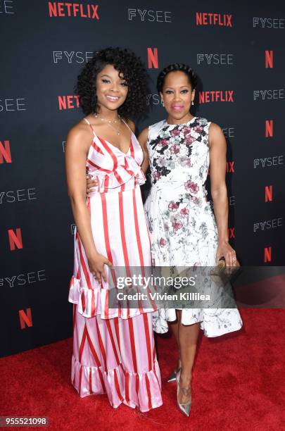 Ajiona Alexus and Regina King attend the Netflix FYSee Kick Off Party at Raleigh Studios on May 6, 2018 in Los Angeles, California.