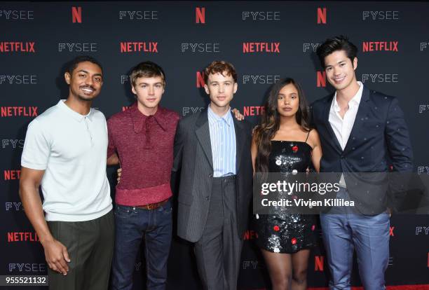 Steven Silver, Miles Heizer, Tommy Dorfman, Alisha Boe, and Ross Butler attend the Netflix FYSee Kick Off Party at Raleigh Studios on May 6, 2018 in...