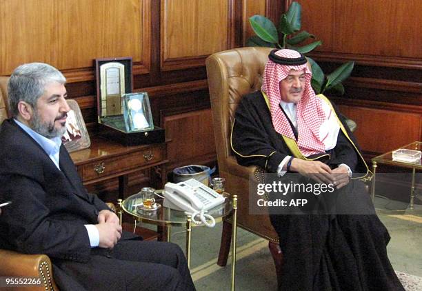 Hamas's exiled leader Khaled Meshaal holds a joint press conference with Saudi Foreign Minister Prince Saud al-Faisal following a meeting in Riyadh...