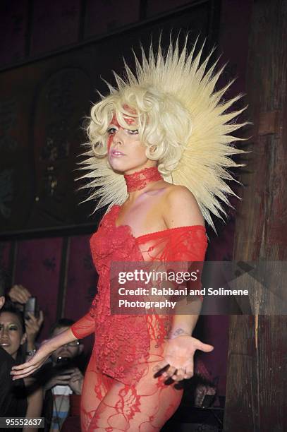 Lady Gaga performs during the launch of V61 hosted by V Magazine, Marc Jacobs and Belvedere Vodka at the Hiro Ballroom at The Maritime Hotel on...