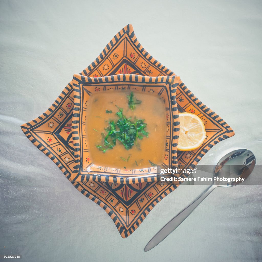 Harira soup served on bowl