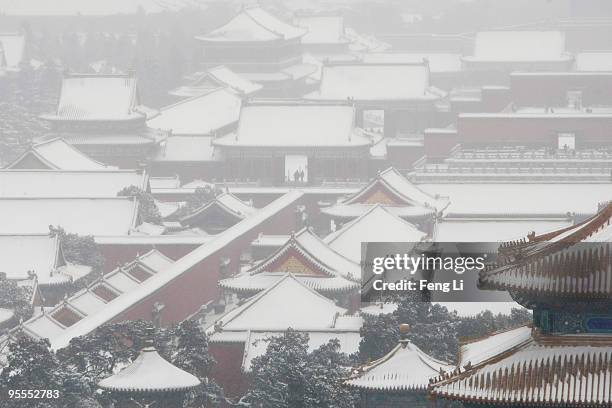 General view of the snow-covered Forbidden City on January 3, 2010 in Beijing, China. Authorities in Beijing and Tianjin announced on Sunday that...