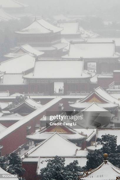 General view of the snow-covered Forbidden City on January 3, 2010 in Beijing, China. Authorities in Beijing and Tianjin announced on Sunday that...