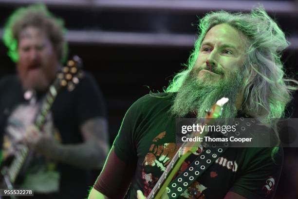 Brett Hinds and Troy Sanders of Mastodon performs for a sold out show at Red Rocks Amphitheatre on May 6, 2018 in Morrison, Colorado.